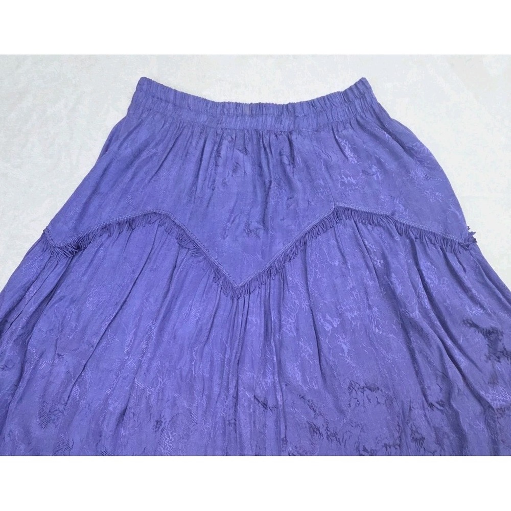 Vtg 80s 90s Fringe Maxi Skirt Western Glam Country Circle Purple Jacquard Size L